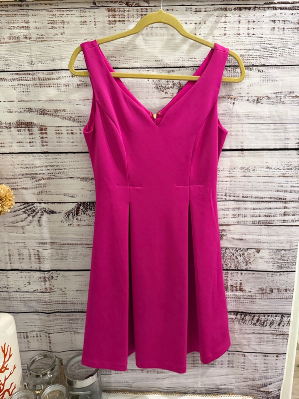 DKNY Bright Fuchsia Sleeveless V-Neck Fit & Flare Dress